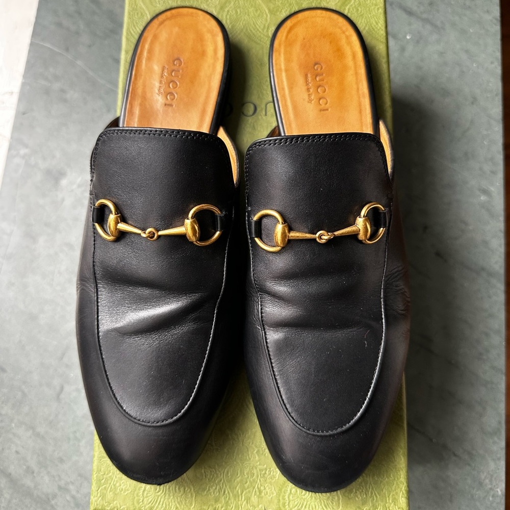 Gucci Black Leather Mules with Gold Horsebit